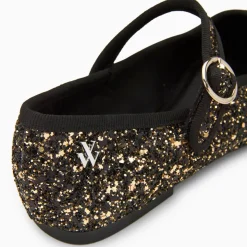 Ballerines Amelie à paillettes or et bride