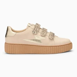 Baskets éclair Aby beige et or et à scratchs guépard