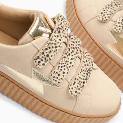 Baskets éclair Aby beige et or et à scratchs guépard