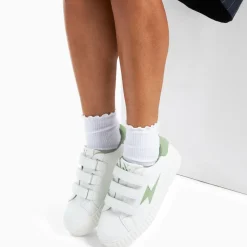 Baskets éclair Aleïna blanc et vert amande à scratchs