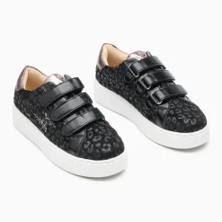 Baskets éclair Alia léopard noir à scratchs vernis
