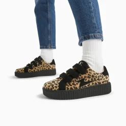 Baskets éclair Alia léopard beige et noir à scratchs
