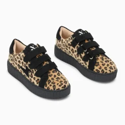 Baskets éclair Alia léopard beige et noir à scratchs