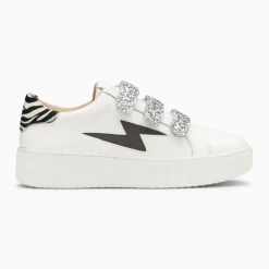 Baskets éclair Angela blanc et zèbre à scratchs argent