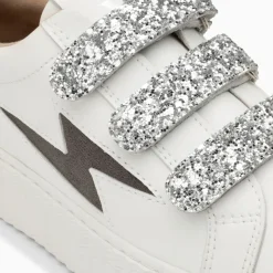 Baskets éclair Angela blanc et zèbre à scratchs argent