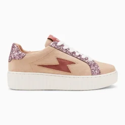 Baskets éclair Appoline beige et rose à lacets