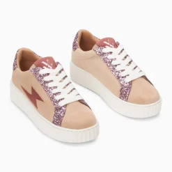 Baskets éclair Appoline beige et rose à lacets
