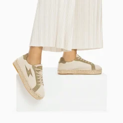 Baskets éclair April beige et kaki à semelle espadrille