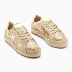Baskets éclair April or et blanc à semelle espadrille