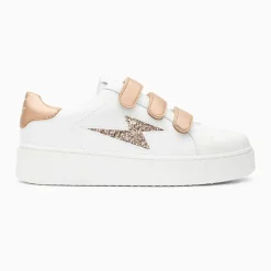 Baskets éclair Bonnie blanc et rose gold à scratchs
