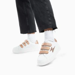 Baskets éclair Bonnie blanc et rose gold à scratchs