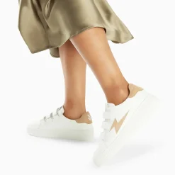 Baskets éclair Camelia blanc et beige à scratchs