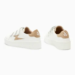 Baskets éclair Camelia blanc et beige à scratchs