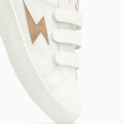 Baskets éclair Camelia blanc et beige à scratchs