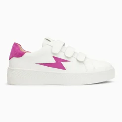 Baskets éclair Camelia blanc et magenta à scratchs