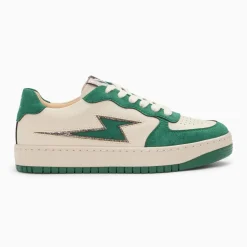 Baskets éclair Celestine beige et vert à lacets