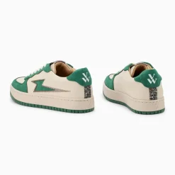 Baskets éclair Celestine beige et vert à lacets