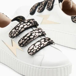 Baskets éclair Daisy blanc et or à scratchs léopard