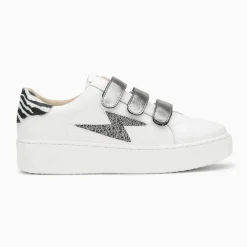 Baskets éclair Darine blanc et zèbre à scratchs anthracite