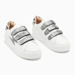 Baskets éclair Darine blanc et zèbre à scratchs anthracite