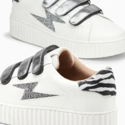 Baskets éclair Darine blanc et zèbre à scratchs anthracite