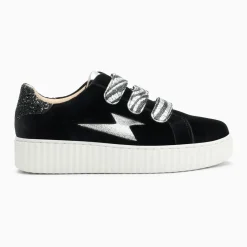 Baskets éclair Dorianne noir et argent à scratchs zèbre