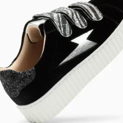 Baskets éclair Dorianne noir et argent à scratchs zèbre