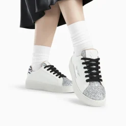 Baskets éclair Ellen blanc et argent à lacets