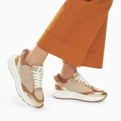 Baskets éclair Esther beige et or à semelle oversize