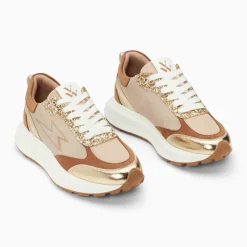 Baskets éclair Esther beige et or à semelle oversize