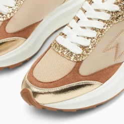 Baskets éclair Esther beige et or à semelle oversize