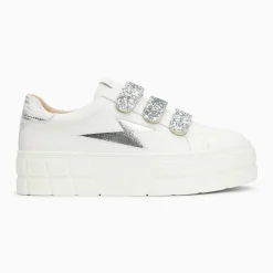 Baskets éclair Eve blanc et argent à plateforme