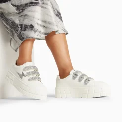 Baskets éclair Eve blanc et argent à plateforme