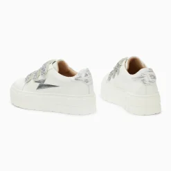 Baskets éclair Eve blanc et argent à plateforme