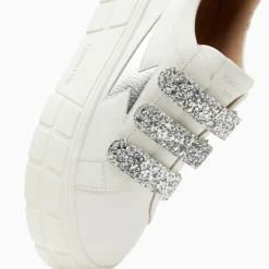 Baskets éclair Eve blanc et argent à plateforme