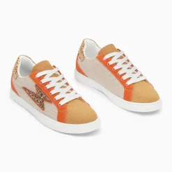 Baskets éclair Gaëlle beige et orange à lacets