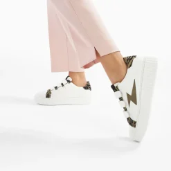 Baskets éclair Ingrid blanc et kaki imprimé zèbre à scratchs