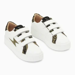 Baskets éclair Ingrid blanc et kaki imprimé zèbre à scratchs