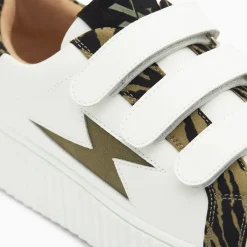 Baskets éclair Ingrid blanc et kaki imprimé zèbre à scratchs