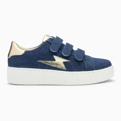 Baskets éclair Irène denim et or à scratchs