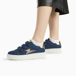 Baskets éclair Irène denim et or à scratchs