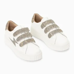Baskets éclair Jane blanches en cuir à scratchs anthracite