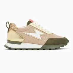 Baskets éclair Keira beige et vert kaki à semelle running