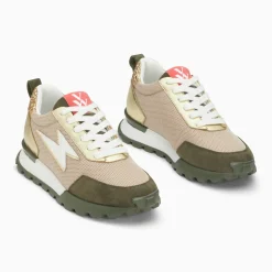 Baskets éclair Keira beige et vert kaki à semelle running