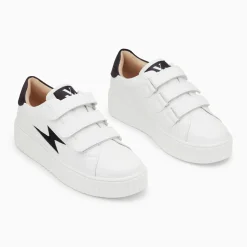 Baskets éclair Larissa blanc et noir satin à scratchs