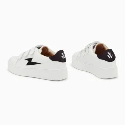 Baskets éclair Larissa blanc et noir satin à scratchs