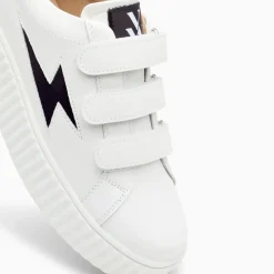 Baskets éclair Larissa blanc et noir satin à scratchs