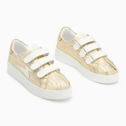 Baskets éclair Laurine beige et or zébré à scratchs
