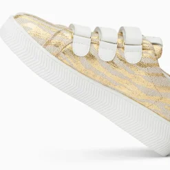 Baskets éclair Laurine beige et or zébré à scratchs