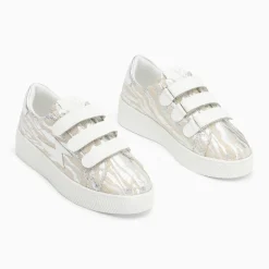 Baskets éclair Laurine beige et argent zébré à scratchs